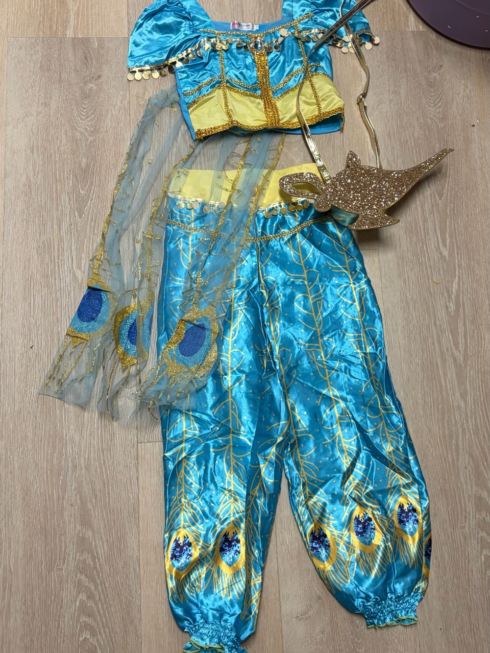 Girls Princess Jasmine Costume with Disney genie lamp purse